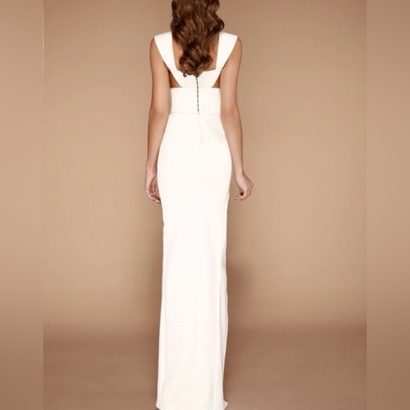 Galanni Avarati Bustier Bodycon Peplum‎ Dress Cream Sculptural Gown US 6 - Picture 3 of 10